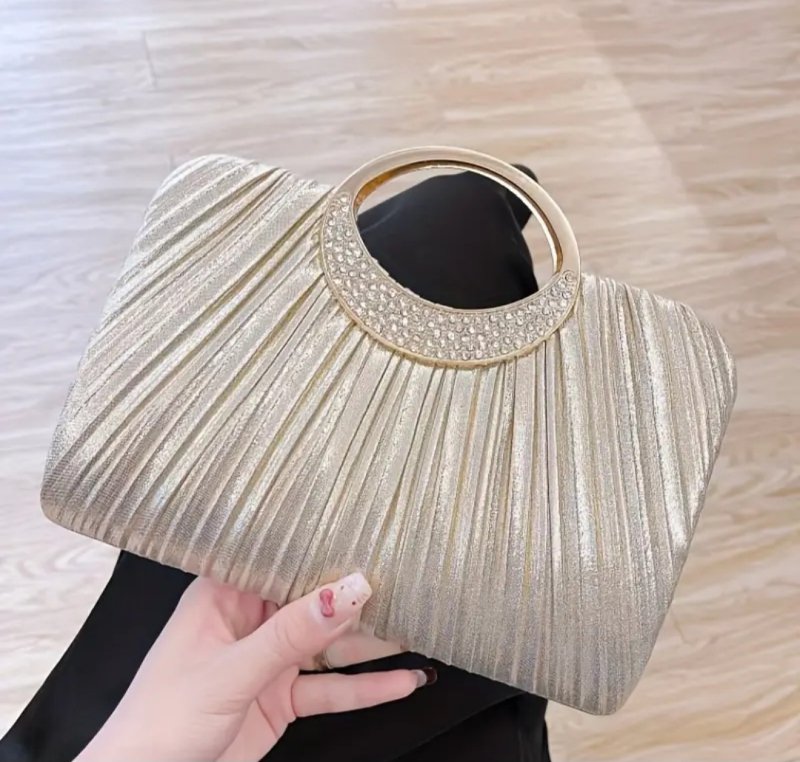 Елегантна вечерна чанта в златисто и сребристо