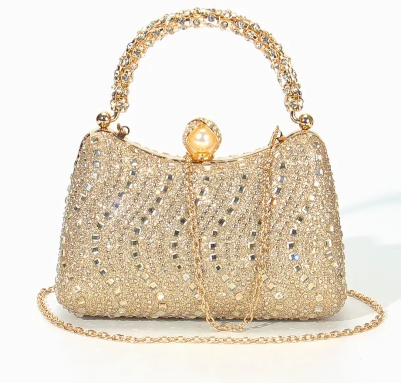 Златиста вечерна чанта с камъни 