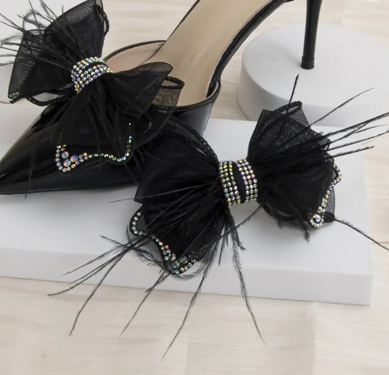 Аксесоар за обувки черни панделки