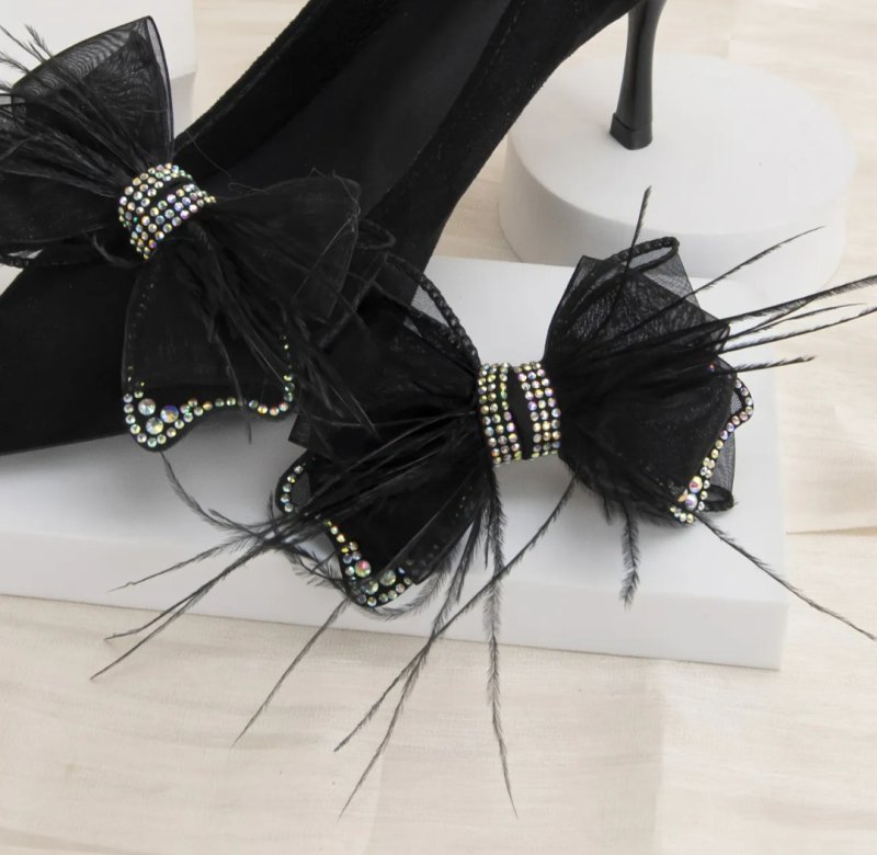 Аксесоар за обувки черни панделки