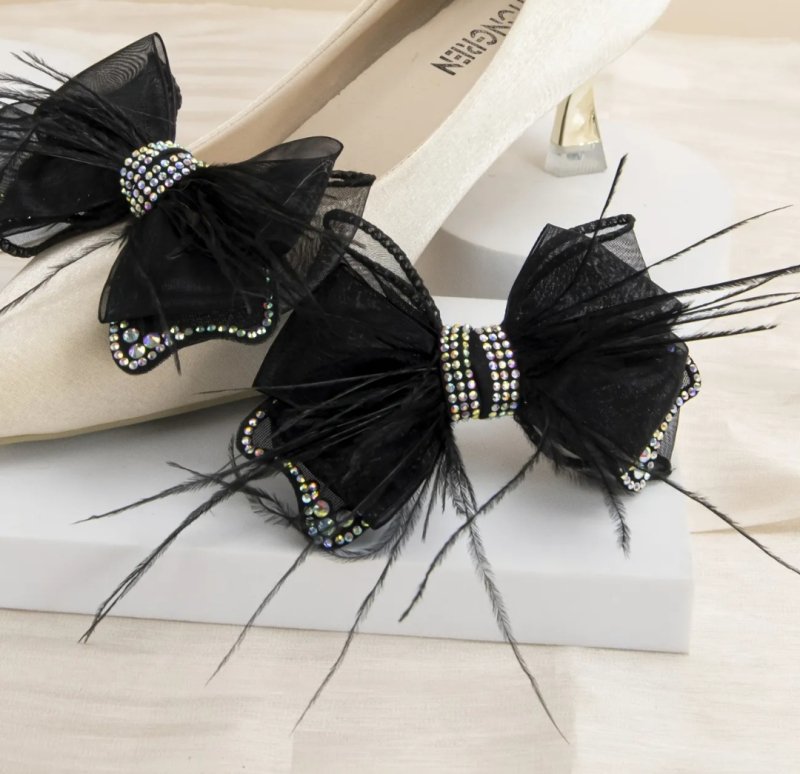 Аксесоар за обувки черни панделки