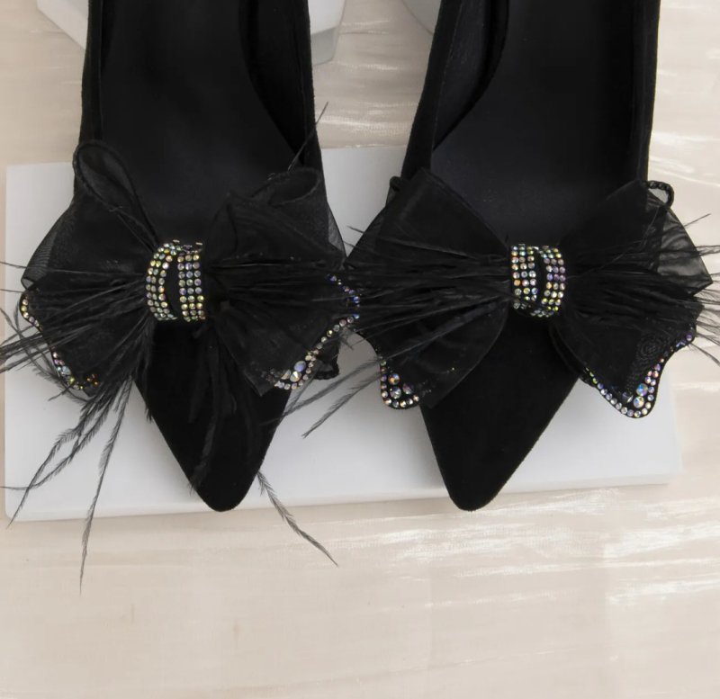 Аксесоар за обувки черни панделки