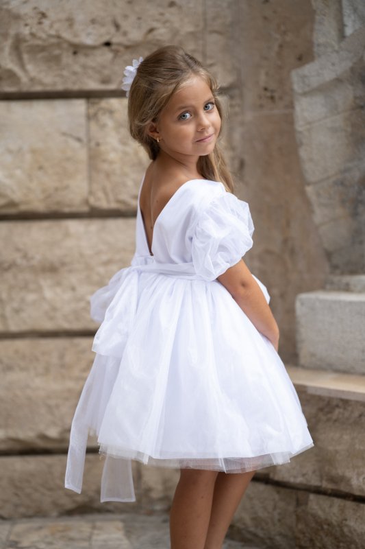 Детска бяла рокля от органза