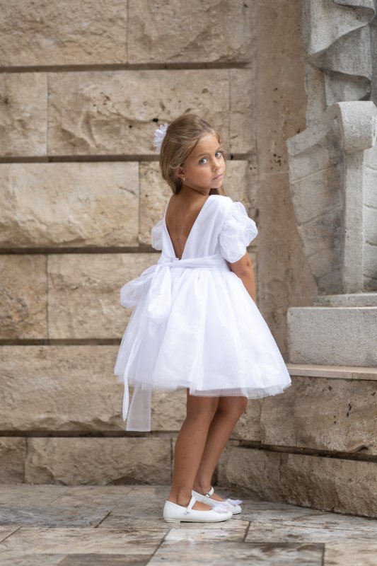 Детска бяла рокля от органза