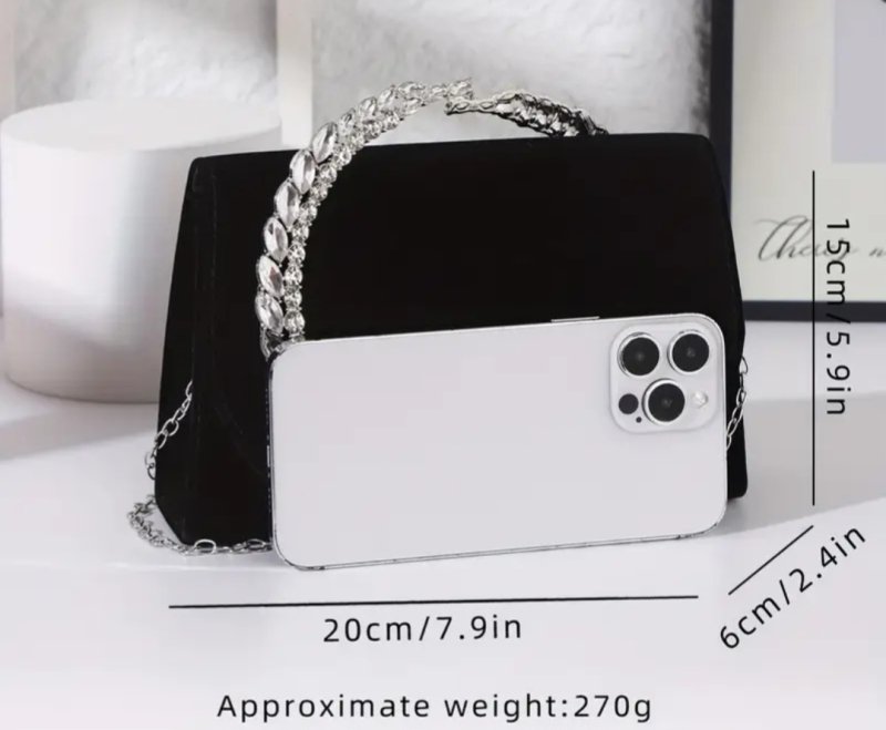 Вечерна черна чанта с камъни