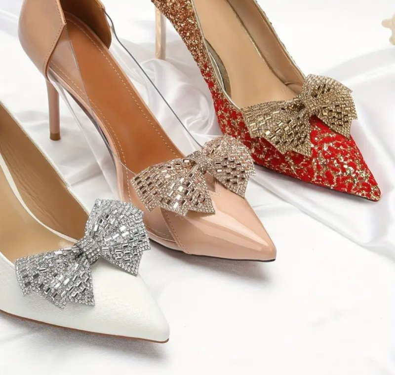 Панделки за обувки с щипки в сребристо