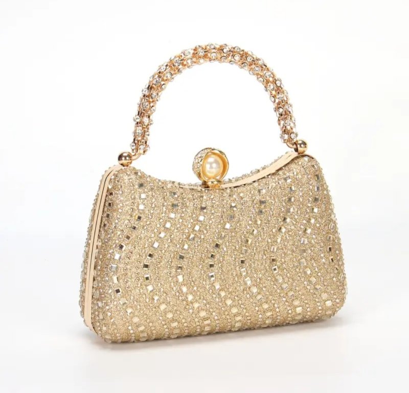 Златиста вечерна чанта с камъни 