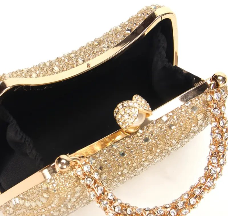 Златиста вечерна чанта с камъни 